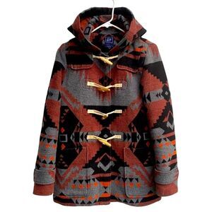 GAP Women's Size S Duffle Coat Hooded Toggle Jacket Southwestern Aztec